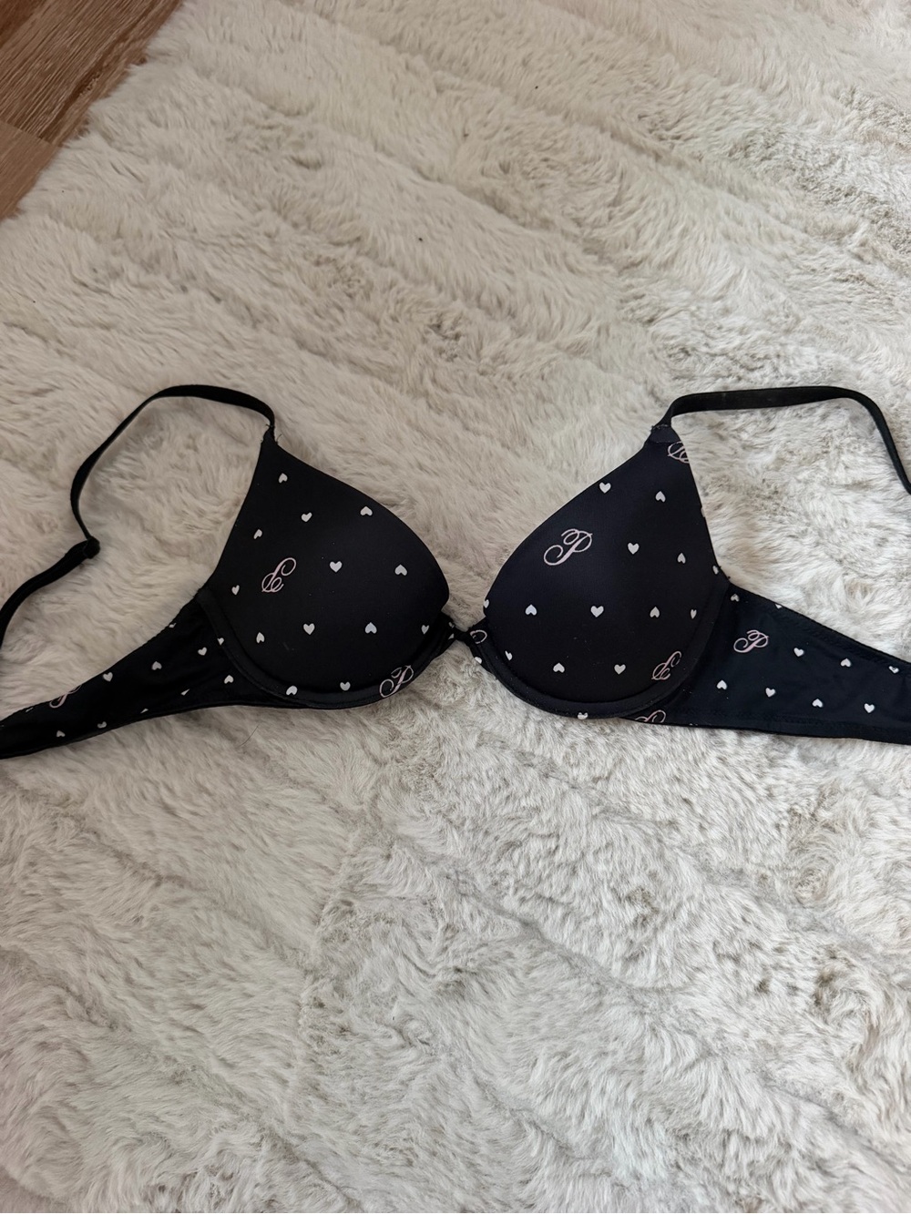 Victoria's Secret Black Heart-Print Push-Up Bra